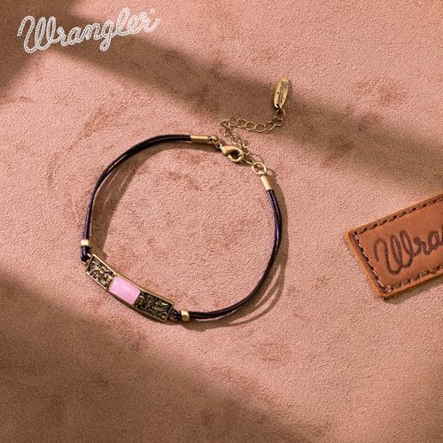 Montana West x Wrangler Faux Leather Wrap Bracelets for Women Western Country Bohemian Cowgirl Turquoise Dainty Jewelry - color: Gold-Pink