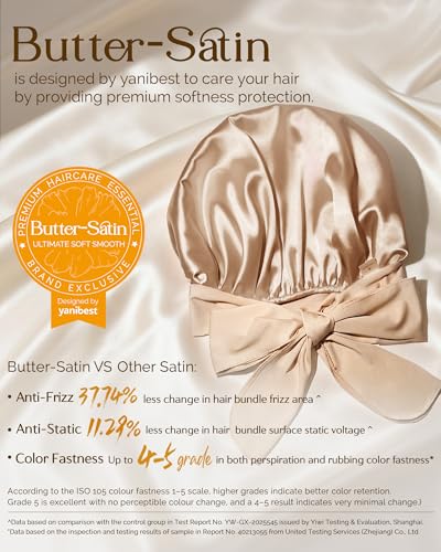 YANIBEST Adjustable Satin Bonnet for Sleeping Women Double Layer Hair Wrap Reduce Friction Prevent Frizz Natural Curly Hair - color: Champagne