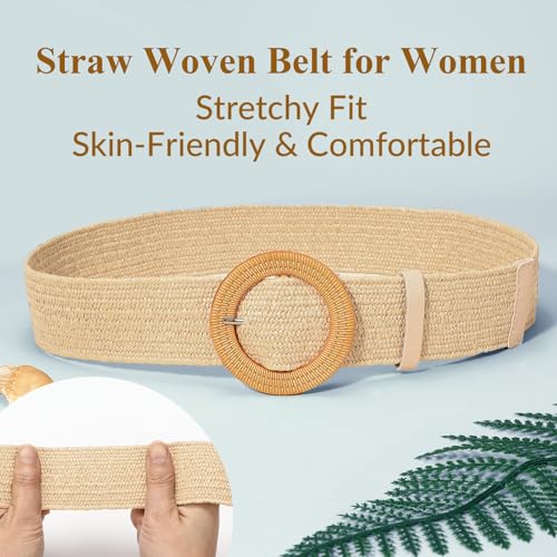 Womens Beach Sun Straw Hat with Straw Belt UV UPF 80+ Travel Foldable Brim Summer UV Hat Stretch Boho Belt for Dress - color: Beige, size: X-Small