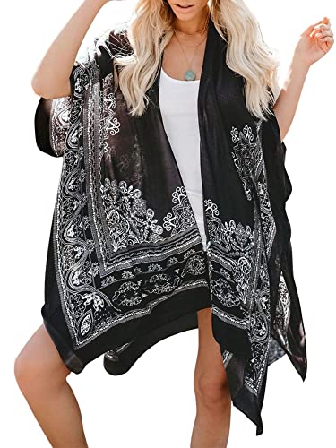 Breezy Lane Kimonos for Women Swimsuit Coverups Beach Cover Up Swimwear Cardigan Summer - color: A1 Gray Print