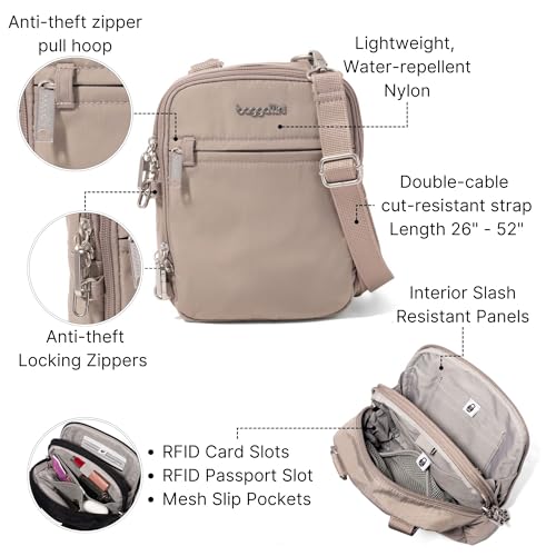 Baggallini Securtex® Anti-theft Mini Everything Crossbody Bag, 6.3"x8.25" Rfid, Locking Zippers & Cut-resistant Strap - color: Moonrock