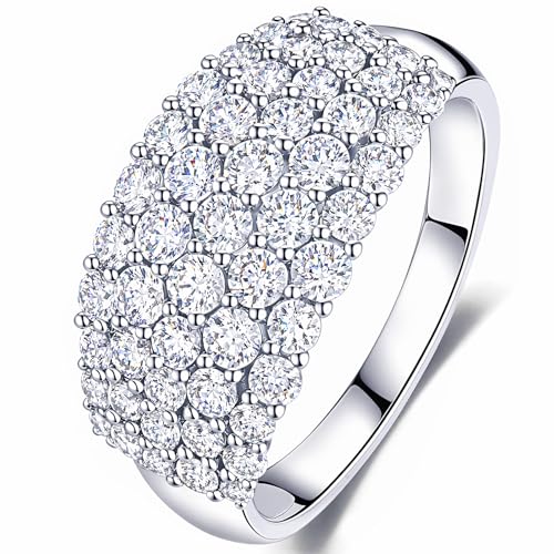 Wide Wedding Bands for Women Cubic Zirconia Engagement Bridal Eternity Stackable Rings White Gold Size - color: Silver