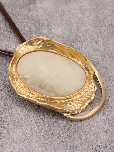 GelConnie Long Necklaces for Women Boho Large Pendant Necklace Casual Bohemian Brown Leather Choker Sweater Circle Statement Stone Necklace - style: Large Stone Pendant Necklace