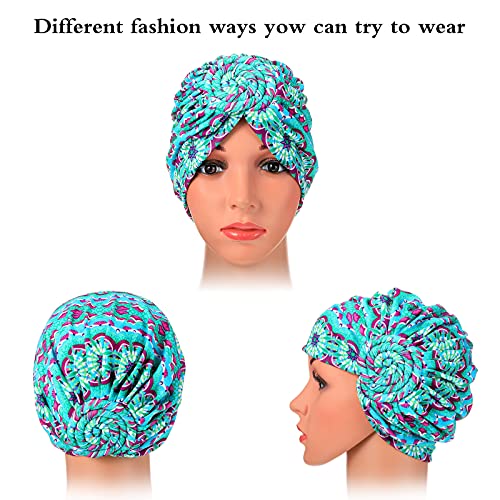 SATINIOR 4 Pieces African Pattern Headwrap Pre-Tied Bonnet Turban Knot Beanie Cap Headwrap Hat - style: Classic