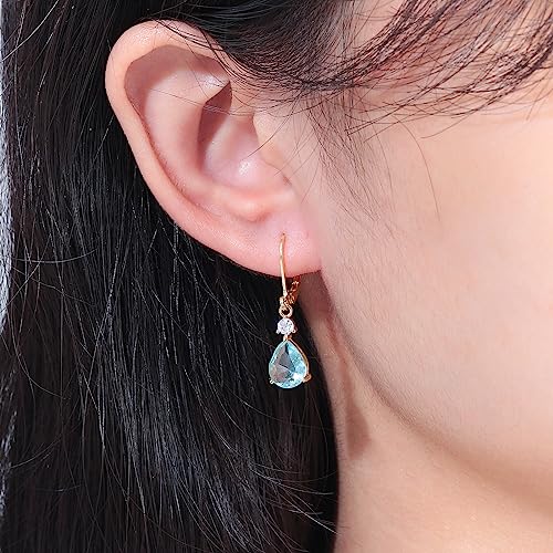 CiNily Teardrop Leverback Dangle Earrings for Women Hypoallergenic 14K Gold Plated Cubic Zircon Drop Earrings Fashion Crystal Earrings for Girls Jewelry Christmas Gifts - color: Gold-Blue CZ