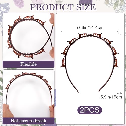 2 Pcs Headband with Clips, 90s Butterfly Hair Clips Headband with Teeth for Women, Braided Weave Bangs Non-Slip Clip Headbands Hair Accessories for Styling Decoration- Light Brown, Light Brown - color: 2 Pcs Light Brown
