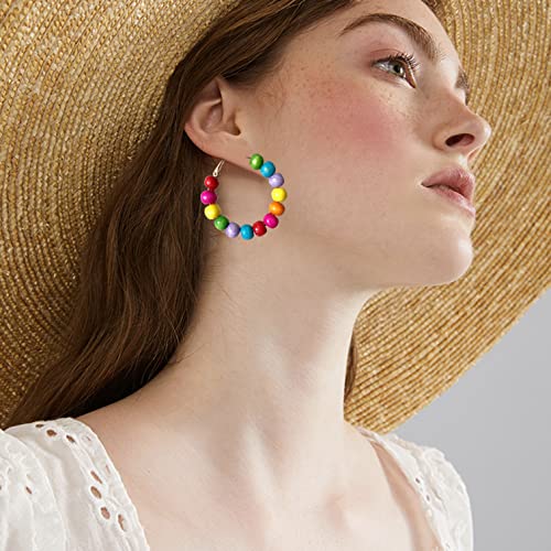 Handmade Nature Wooden Beaded Hoop Earrings Bohemian Minimalist Colorful Circle Round Wood Bead Earrings Vintage Chic Wooden Ethnic Dangle Drop Earrings for Women Statement Jewelry Gifts - color: Color Small Round 1