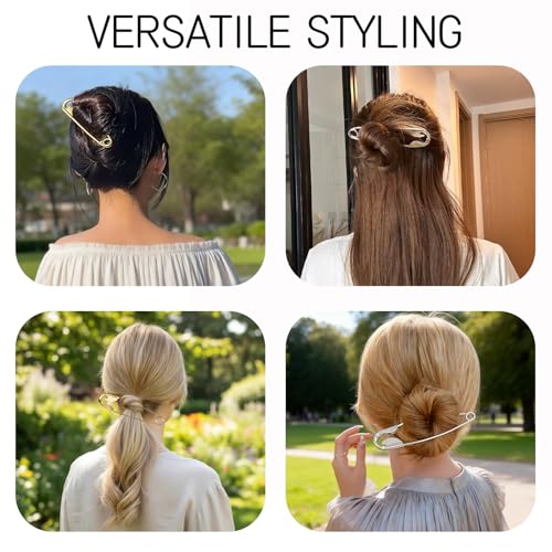 4 Pieces Metal Hair Safety Pins - Hair Accessories, French Style Hairpin for Buns and Hairstyles, Decorative Barrette for Women, Fashionable Gift for Her