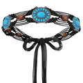 WHIPPY Boho Turquoise Belt for Women Wax Rope Braided Waist Belt Western Hand-Woven Bead Tassel Belts for Dress, 2” Wide - color: Black