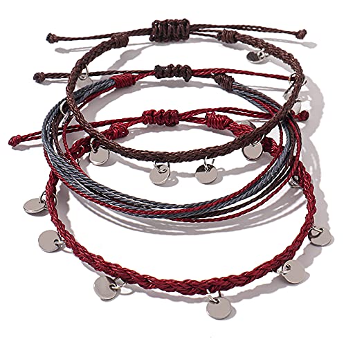 FANCY SHINY String Ankle Bracelets Waterproof Rope Anklets Braided Beach Boho Coin Anklets Cute Friendship Foot Jewelry for Women - style: Wine/Brown