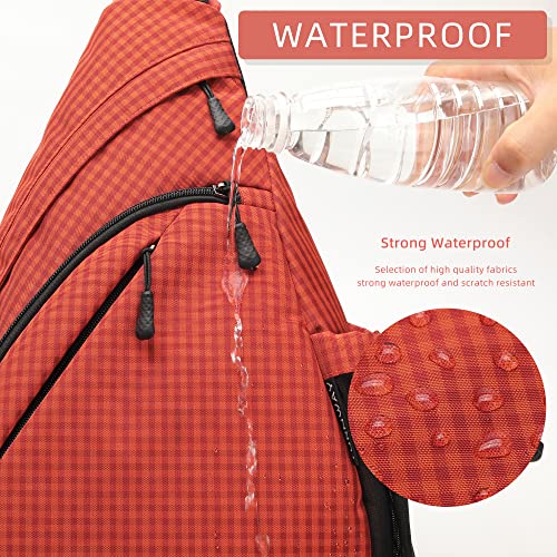 TurnWay Water-Proof Sling bag/Crossbody Backpack/Shoulder Bag with USB Charging Port for Travel, Hiking, Cycling, Camping - color: Orange Grid