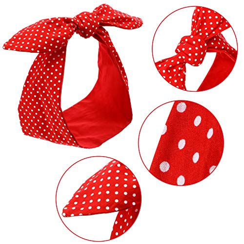 Hicarer 2 Pieces Polka Dot Headband Bandana Headband 50s Costume Hair Accessories Bows Wide Head Wrap for Women(Red, Black,Small Dots) - color: Red, Black, style: Small Dots