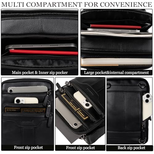 Leather Messenger Bag for Men, Small Leather Sling Shoulder Bag Messenger Pack for Men, Man Purse - color: Black