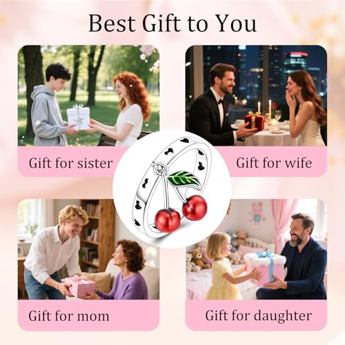 PARCOM Adjustable Women Stackable Ring, 925 Sterling Silver Open Rings - Trendy Eternity Cubic Zirconia Stackable Band Engagement Promise Ring for Her, Hypoallergenic Non Tarnish Nature Bird Floral Thumb Rings - color: Cherry Shaped