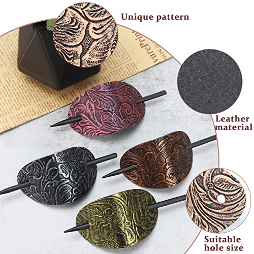 6 Pieces Leather Hair Barrettes with Stick Hair Accessories - Ponytail Clips, Hair Sticks, and Pins for Women's Long Hair