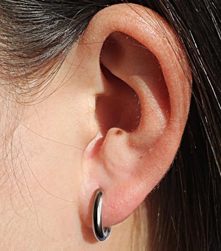 316L Surgical Stainless Steel Huggie Hoop Earrings with Cubic Zirconia, 10G 12G 14G 8-20mm Cartilage Lobe Earrings, 14G Piercing Jewelry - style: 10G 10mm Silver