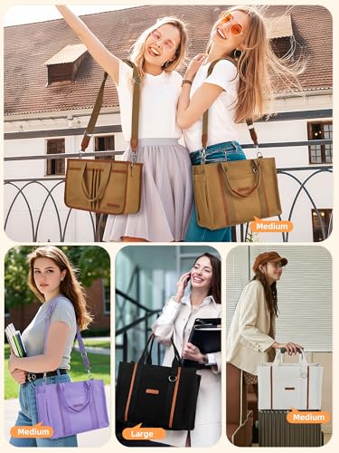 FIORETTO Women’s Canvas Tote Bag Purse with Zipper, Multi Compartment & Reinforced Bottom, Ideal for Work, Bible, Travel - color: Purple, size: Medium, style: Detachable Organizer