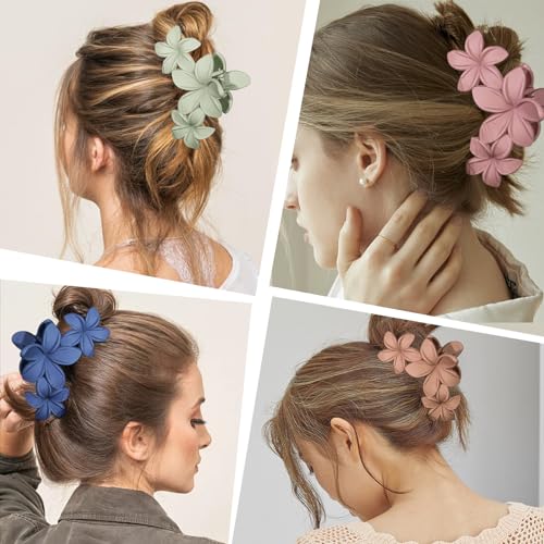 4PCS Plumeria Hawaiian Flower Claw Clips - Large Strong Hold Beach Hair Accessories for Thick Hair (Colorful) - color: Multi-colored-B