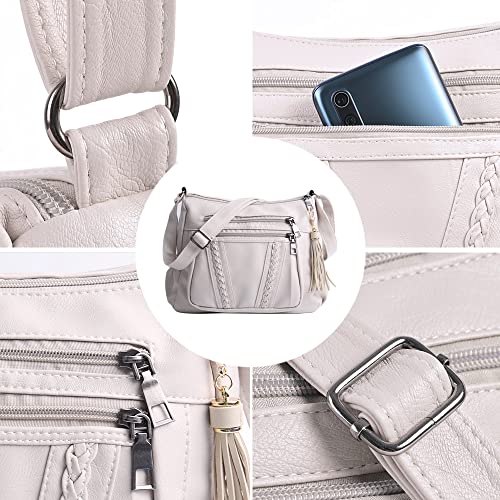 ELDA Crossbody Bags For Women Pocketbooks Soft PU Leather Purses and Handbags Multi Pocket Shoulder Bag - color: Cream Beige