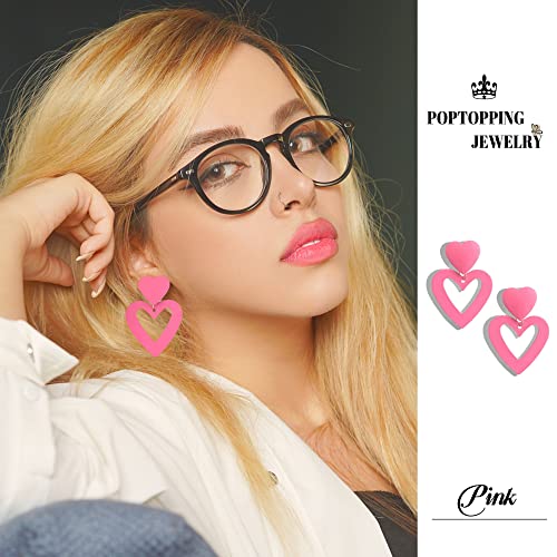 Double Heart Earrings Dangling Heart Drop Earrings For Women Love Heart Dangle Earrings Birthday Gift - color: Blush Pink