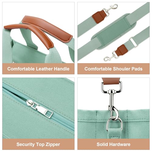 KKXIU Canvas Tote Bag for Women with Zipper and Compartments Crossbody Large Bible Messenger Purse Bag With Pockets | Canvas - color: Green, size: Large