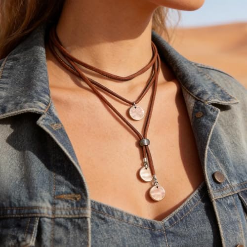 Boho Necklaces for Women Long Leather Cowgirl Necklace for Western Dress Country Concert Outfits Nashville Western Outfit for Women Cowgirl Accessories Trendy - color: A3:boho necklaces