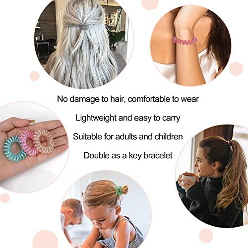 JessLab Spiral Hair Ties, 20 Pcs Traceless Phone Cord Hair Ties No Crease Spiral Bracelet Plastic Coil Ponytail Holders No-Damage Headband Hair Accessory for Girls Women Ladies Gift (Steel Beaded) - color: Steel Beaded