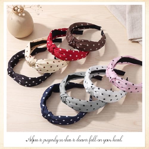 obeoby Polka Dot Headband for Women Girls,Non-Slip Y2K Style Knot Hair Band for Retro Parties, School or Beach, Holds Hair Neatly in Place Daily at Home - color: Polka dots