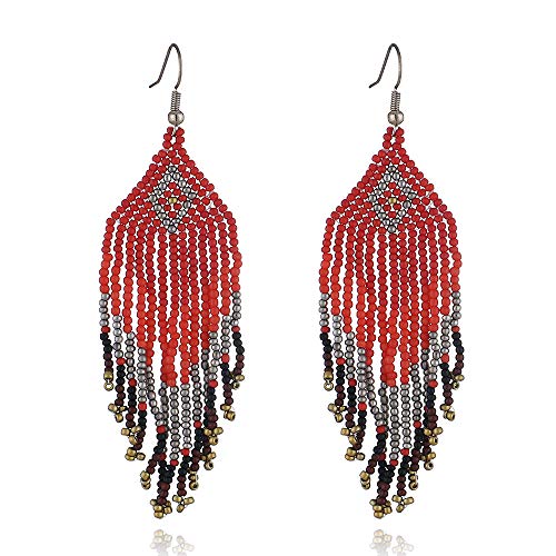 Women Jewellery 4 Pair Multicolor Nation Bohemian Style Tassel Earrings Handmade Beaded Jewelry