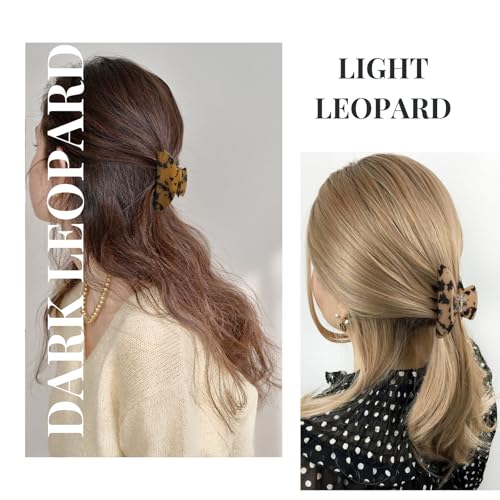 2PCS Tortoiseshell Leopard Hair Clips for Women Girls – Vintage Acetate Medium Claw Clips, Trendy French Style Hair Accessories for Thin Hair - color: Tortoiseshell