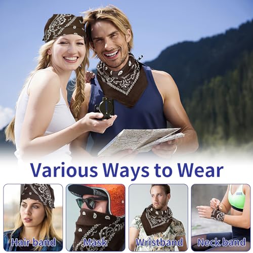 6 Pack Pure Cotton Bandana, Multi-Purpose Square Handkerchief, Face Mask headband for Men and Women - color: Brown