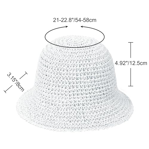 Womens Sun Hat Handmade Straw Bucket UV Protection Travel Summer Beach Cap - color: White