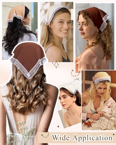 Molans 3PCS Triangle Headband Scarf for women - Fashion Kerchief Accessories with Lace Trim Adjustable Bohemian Hair Bandanas