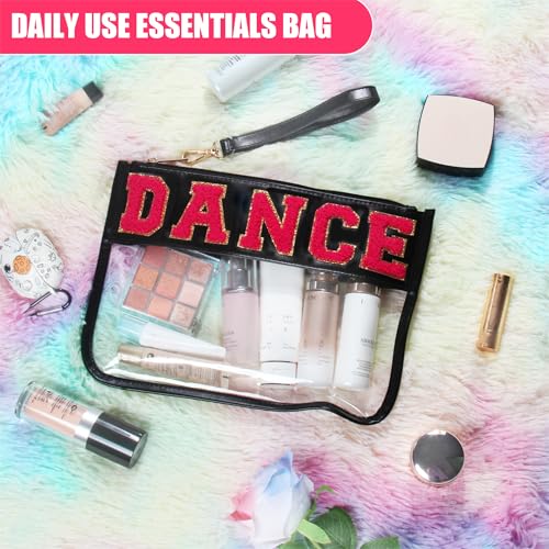 BuyCard Dance Recital Gifts, Clear Makeup Letter Bag, Chenille Letter Patch Cosmetic Bag, Dance Competition Gift, Toiletry Pouches with Zipper, Waterproof Travel Purse for Girl Women Appreciation - color: Black-Dance