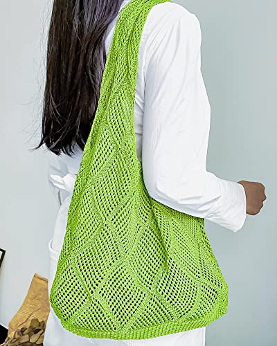 Crochet Mesh Beach Tote Shoulder Handbags Hobo Summer Aesthetic Women's Bag - color: Green