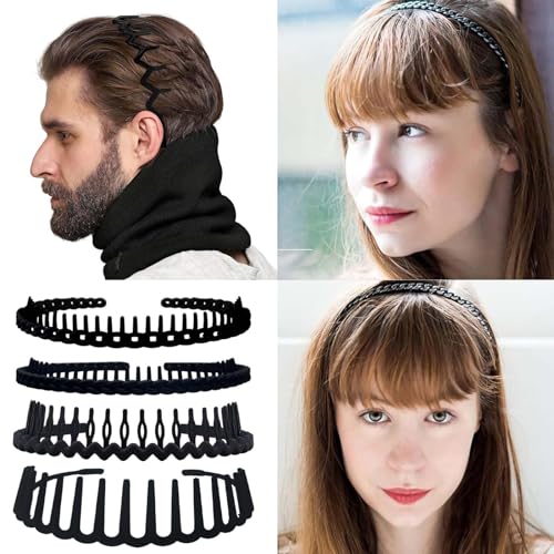 Set of 8 Non Slip Plastic Headbands for Women Men Teen and Girls, Black Nubuck Material Hair Bands, Wide and Skinny Head Bands with Teeth Comb (8 Styles) - size: 1 Count (Pack of 8)