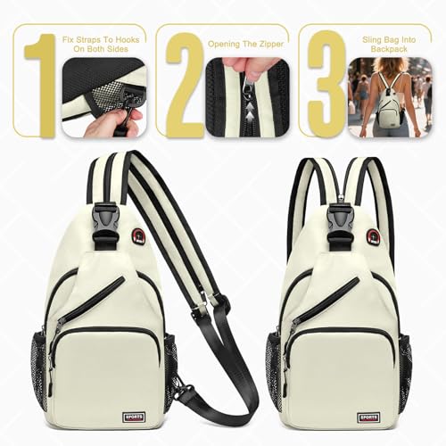 Convertible Sling Bag with Coin Pocket, 11" Tablet Crossbody Mini Backpack with Headphone Jack Casual Pack for Women Men Travel, White - color: White, size: Large