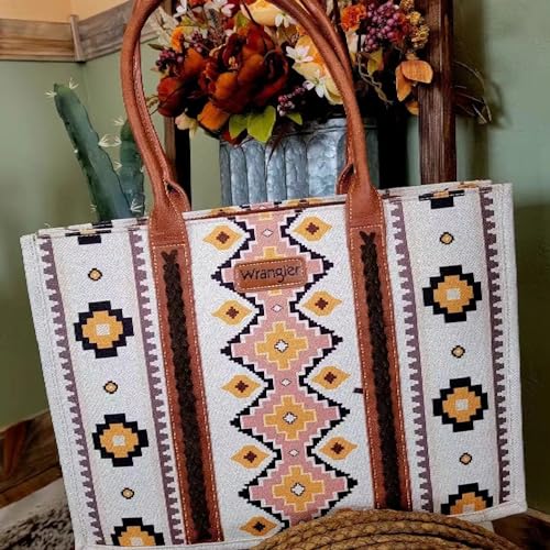 Wrangler Aztec Tote Bag for Women Boho Shoulder Purses and Handbags - color: A Angel White - No Strap
