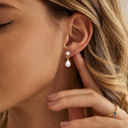 Pearl Earrings for Women, 14k Pearl Drop Dangle Earrings Gold Earrings for Women Trendy Cute Prom Bridal Earring Flower Long Earring Wedding Jewelry - color: style-3