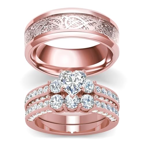 3Pcs Moissanite Wedding Rings Sets for Couples, s925 10K 14K 18K Real Gold Wedding Rings Sets for Him and Her, Customized Matching Engagement Bands Set for Men and Women Free Engraving - style: Style-3