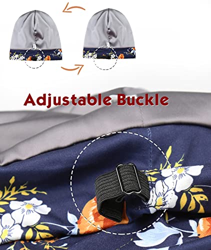 Adjustable Satin Lined Sleep Cap for Dreadlocks Curly Hair Large Head-Stay On Overnight - color: Blue Orange