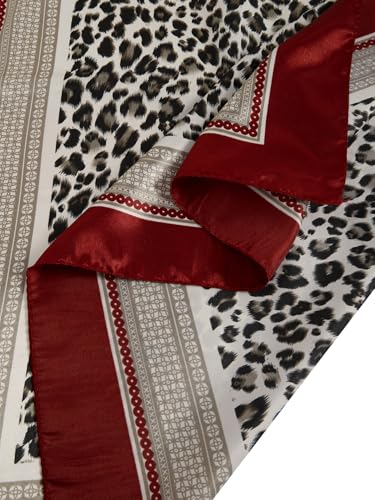 RoseSeek Women's Cheetah Print Silk Head Scarf Leopard Satin Rave Hair Scarf Headband Square Scarves - color: Red Leopard