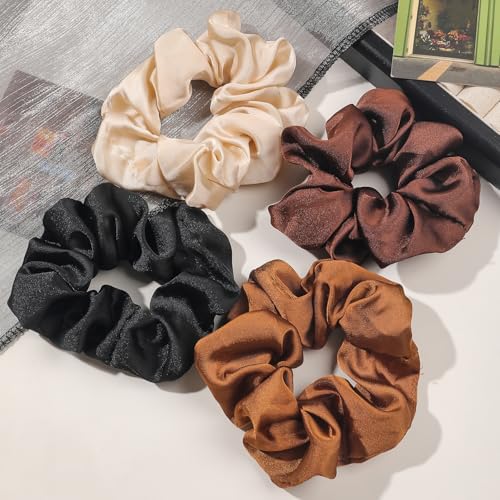 Hair Scrunchies for Women - Hair Ties No Damage Both for Thick Hair or Thin Hair Curl Hair No Crease Scrunchies Ponytail Holder No Hurt Your Hair - color: Black Brown Kaki Beige