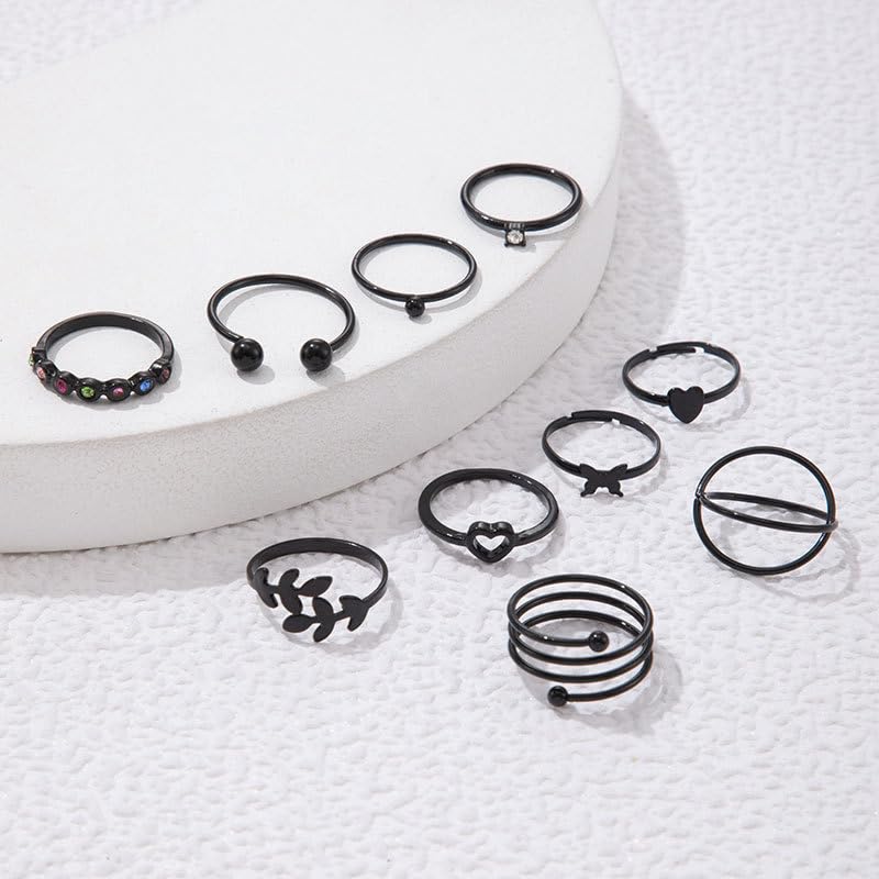 INENIMARTJ Boho Rings for Women Teen Girls,Gold Stacking Rings Set Vintage Knuckle Stackable Moon Star Snake Butterfly Heart Flower Leaf Top Finger Rings - color: 621-A