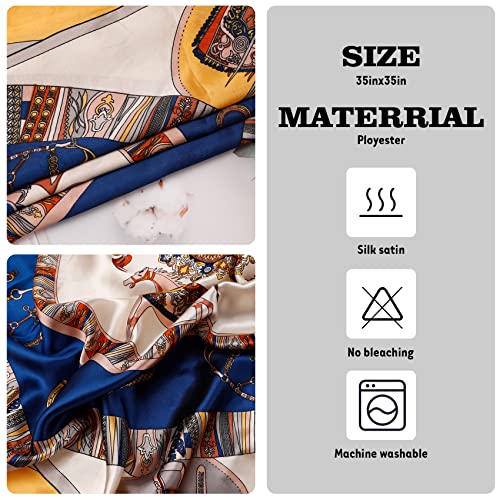 NZKNP Silk-Like Head Scarf - Women's Bandana Wraps - color: 28-yellow and Blue, size: 35"*35"