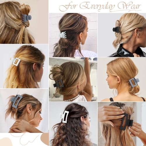CHANDAT 3 Style Claw Hair Clips Set for Women - 9 pcs Medium Rectangle Clips for Thick Hair, Square Clips for Thin Hair - Grey - color: Neutral