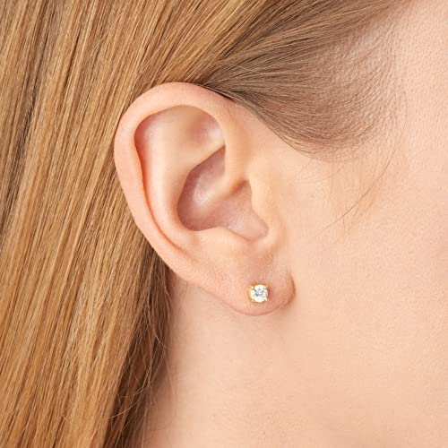Amazon Essentials Plated Sterling Silver Cubic Zirconia Stud Earrings (Round & Princess) - color: White/Yellow Gold, size: 4 mm, style: Round Cut