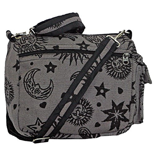 Sun Moon Stars and Planets Celestial Hippie Boho Crossbody Single Shoulder Bag - color: Gray