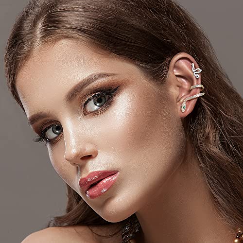 35 PCS Gold Silver Adjustable Ear Cuffs Earrings for Women Non-Piercing Cartilage Clip on Earrings Wrap Ear Jewelry Set,Punk Snake Butterfly Claw Stud Earrings for Women Gift - color: Silver