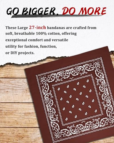 Bycc Bynn Large 27" x 27" 100% Cotton Bandanas - Set of 4 - color: White+brown+navy Blue+black